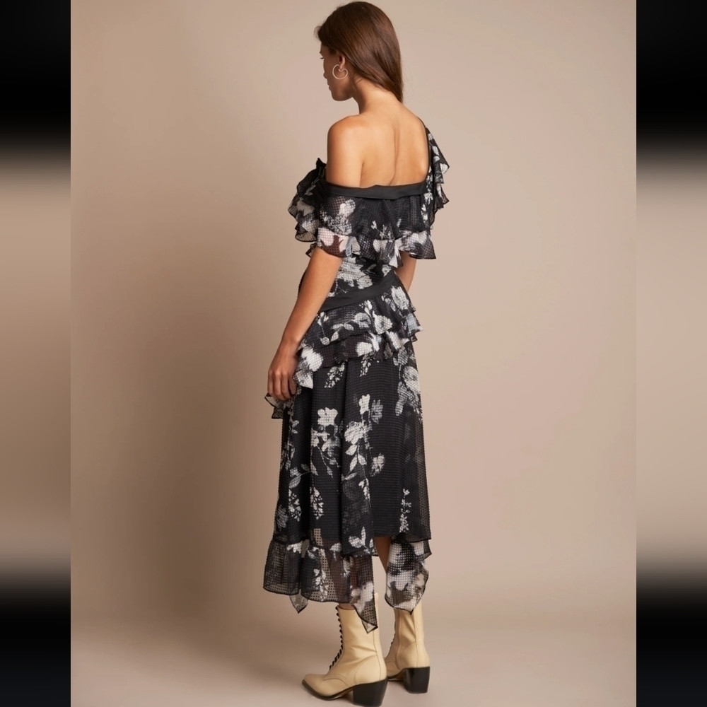 NEW Chelsea & Walker Cara Black & White Silk Jacquard Midi Dress Size 2 - Picture 3 of 16